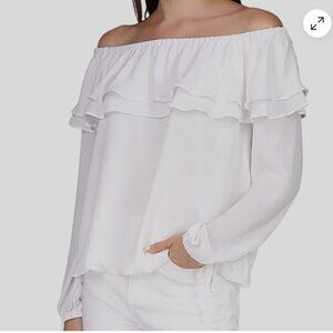 Michael Kors White Ruffle Off-Shoulder Long Sleeve Blouse